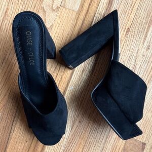 Chase + Chloe 7.5 Black Suede Open-Toe Block Platform heels